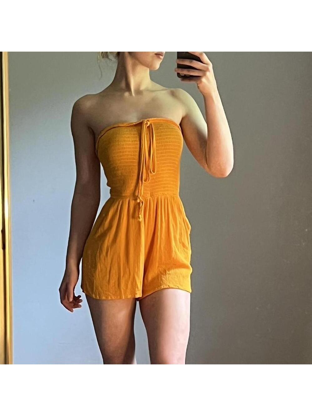 Wild Fable orange tube top romper with pockets